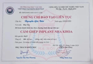 Dental Implant Certificate